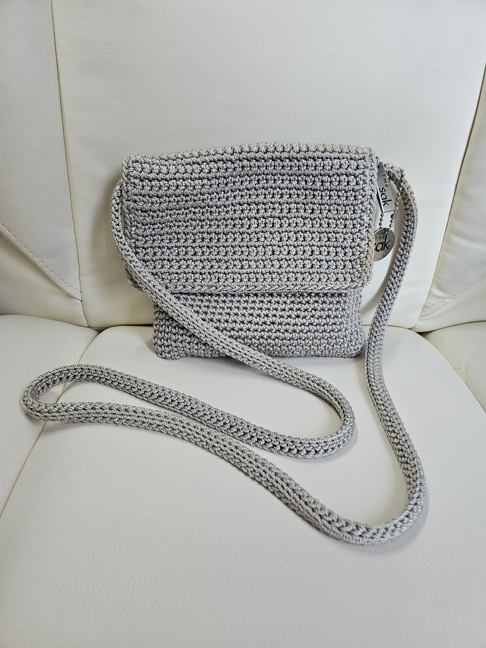 The Sak Light Gray Crochet Crossbody Bag
